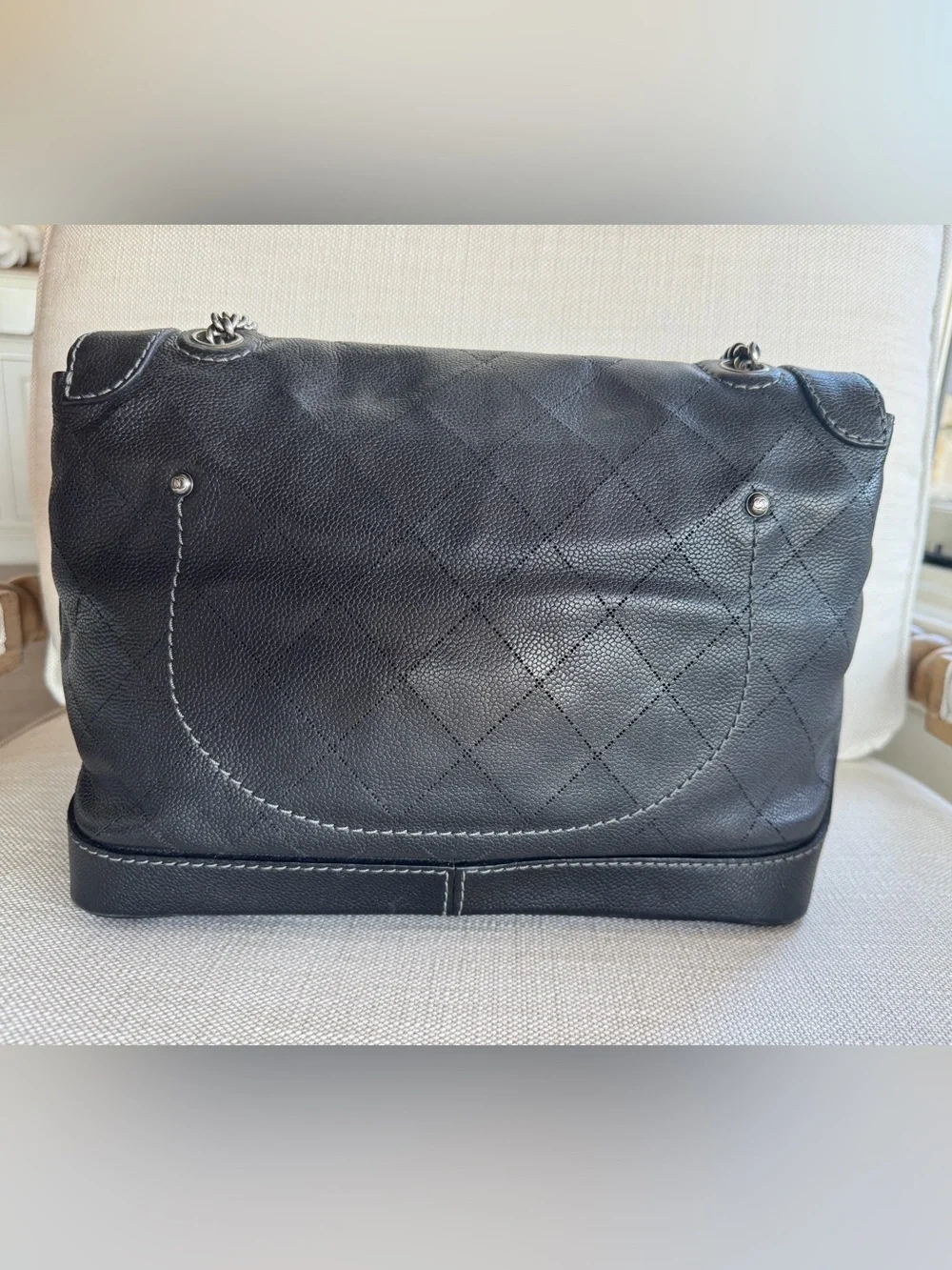 CHANEL Vintage Jumbo Single Flap Turnlock Black Caviar 2-Way Bag + COA
